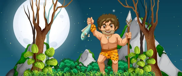 Caveman Hunting Food Illustration — Stock Vector