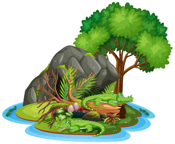 Crocodile Grotte Illustration Isolée — Image vectorielle