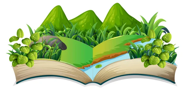 Isoliert Offenes Buch Natur Thema Illustration — Stockvektor