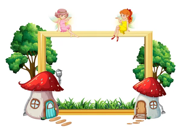 Fairy Girl Wooden Frame Illustration — Stock Vector