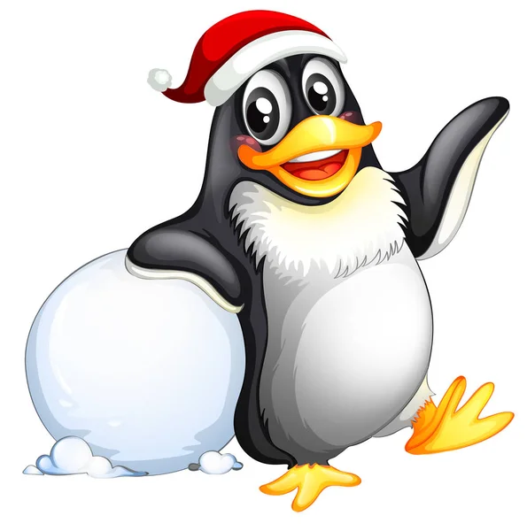 Pinguin Charakter Mit Schneeball Illustration — Stockvektor