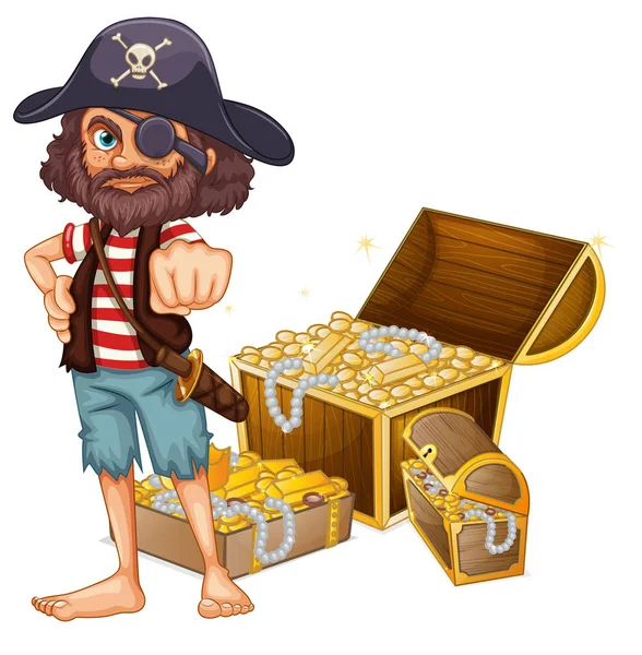 Pirata Con Ilustración Del Tesoro — Vector de stock