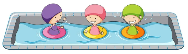 Doodle Girls Swimming Pool Illustration — Stock Vector