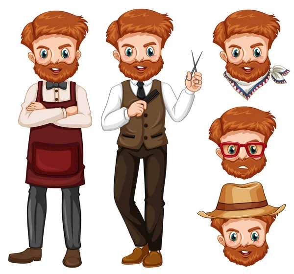 Hipster Man Different Face Illustration — Stock Vector