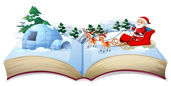 Natal Livro Mágico Aberto Com Santa Ilustração — Vetor de Stock