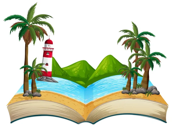 Libro Abierto Verano Playa Tema Ilustración — Vector de stock