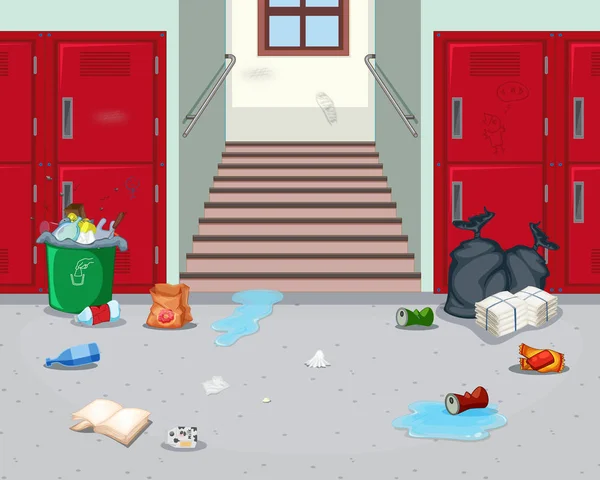 汚れた室内学校廊下の図 — ストックベクタ
