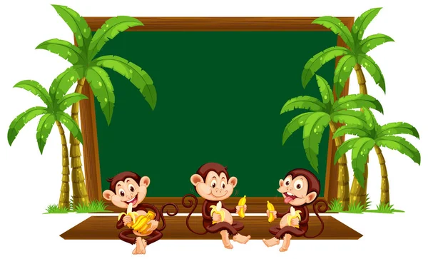 Three Monkey Blackboard Template Illustration — Stock Vector