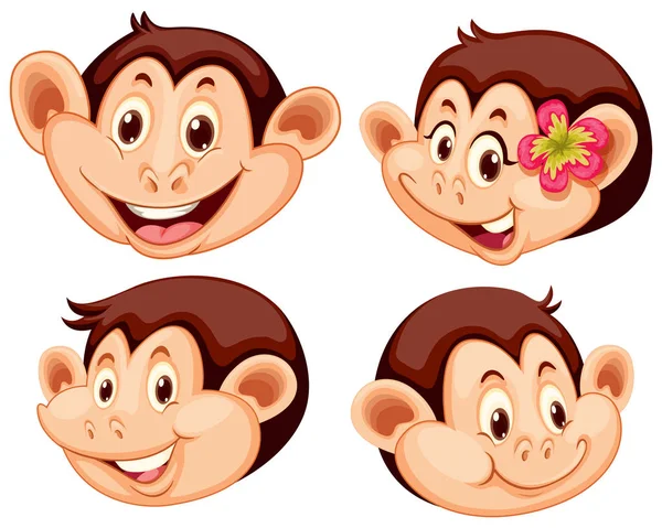 Uppsättning Monkey Ansiktsuttryck Illustration — Stock vektor