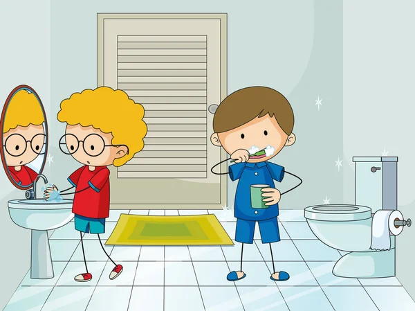 Αγόρι Στην Απεικόνιση Μπάνιο — Διανυσματικό Αρχείο