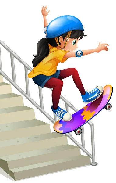 Girl Skateboarding Stairs Illustration — Stock Vector