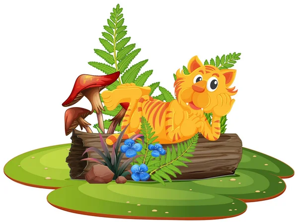Tigre Árvore Log Ilustração — Vetor de Stock