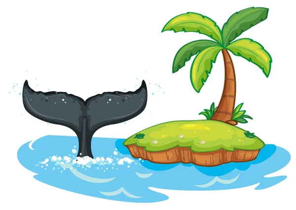 Καμπούρης Φάλαινα Ουρά Δίπλα Στο Νησί Εικονογράφηση — Διανυσματικό Αρχείο