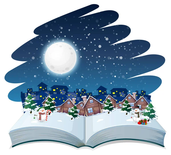 Open Book Winter Outdoor Theme Illustration — Stock Vector