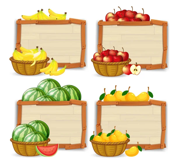 Set Illustrazione Banner Frutta — Vettoriale Stock