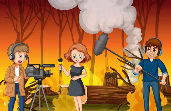 Journalisten Rapport Nyheter Wildfire Illustration — Stock vektor