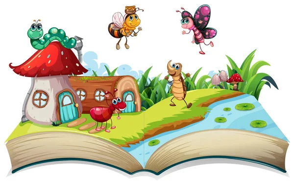 Böcek Açık Kitap Illustration Gör — Stok Vektör