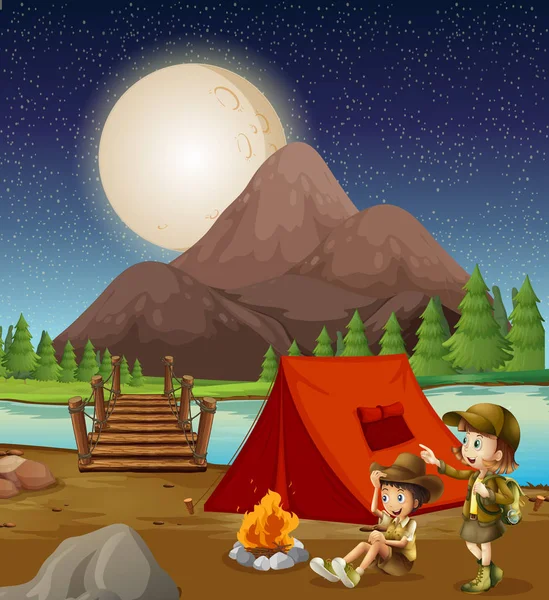 Kids Camping Nature Illustration — Stock Vector