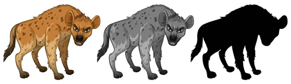 Uppsättning Hyena Karaktär Illustration — Stock vektor