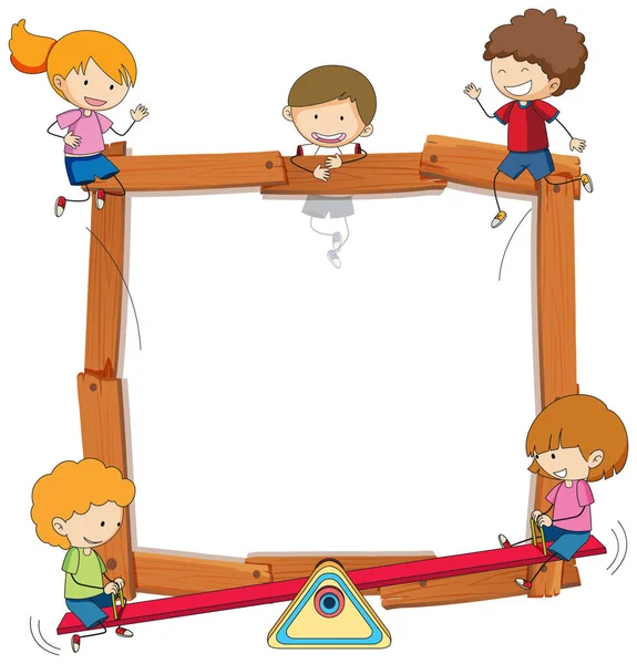 Doodle Kids Wooden Frame Illustration — Stock Vector
