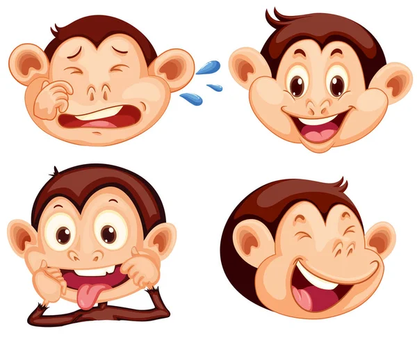 Conjunto Ilustração Expressão Facial Macaco — Vetor de Stock