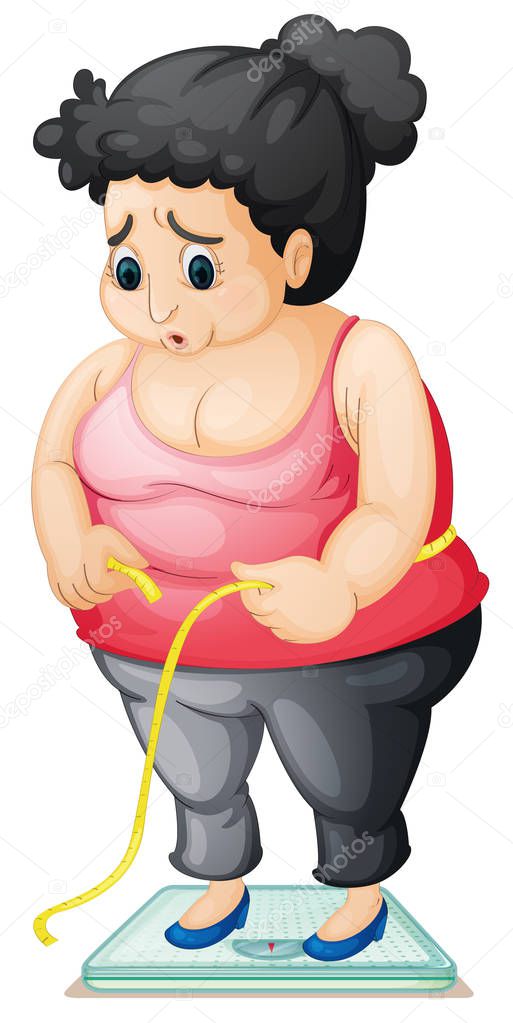 A fat lady checking weight illustration