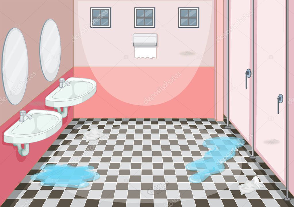 Interior design of female toilet illustration