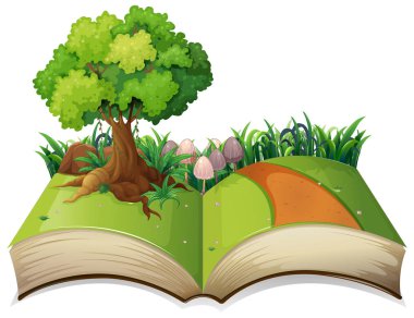 Açık kitap doğa manzara illüstrasyon