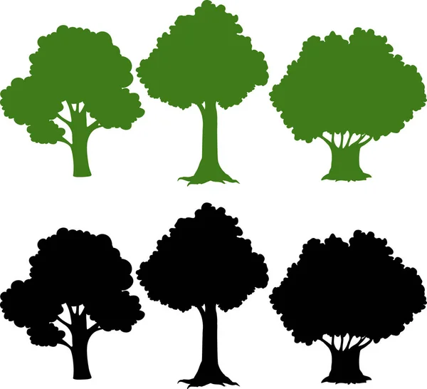 Set Silhouette Tree Illustration — Stock Vector
