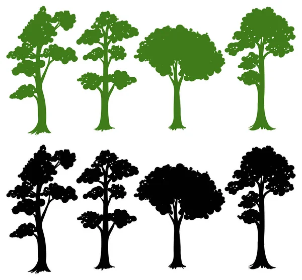 Uppsättning Siluett Träd Illustration — Stock vektor