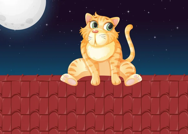 Een Kat Het Dak Illustratie — Stockvector