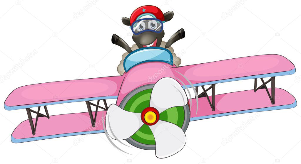 A sheep riding airplane illustration