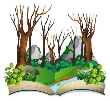 Açık kitap orman Tema illüstrasyon