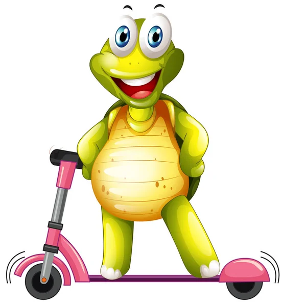 Una Tortuga Feliz Ilustración Del Patinete Scooter — Archivo Imágenes Vectoriales