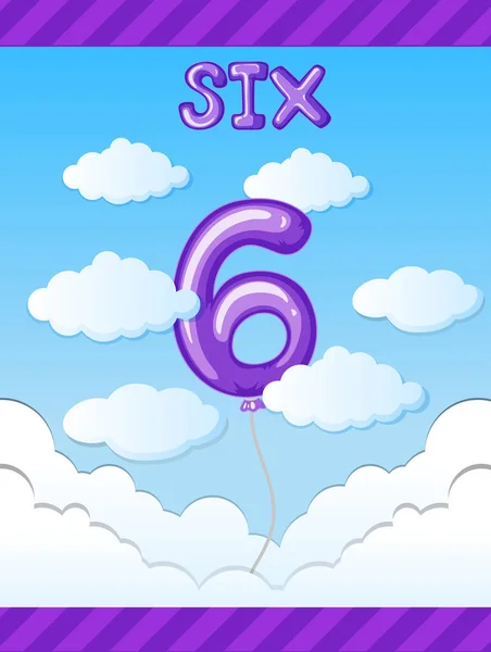 Nummer Sechs Luftballon Himmel Illustration — Stockvektor