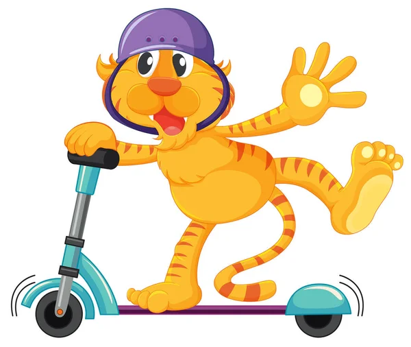 Tiger Playing Kick Scooter Illustration — Stock Vector