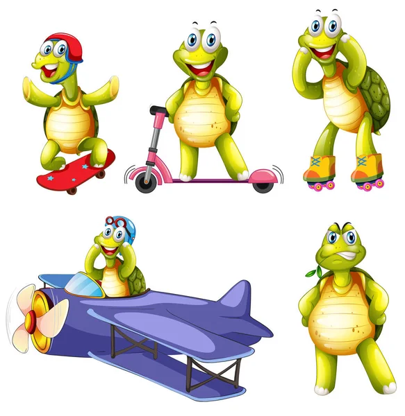 Reihe Von Schildkröten Charakter Illustration — Stockvektor