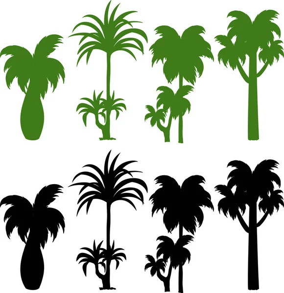 Set Silhouette Palm Tree Illustration — Stock Vector