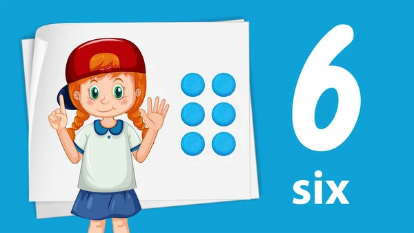 Κορίτσι Δείχνει Αριθμό Έξι Εικονογράφηση — Διανυσματικό Αρχείο