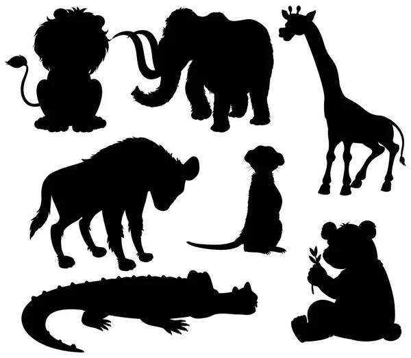 Set Silhouette Wild Animal Illustration — Stock Vector