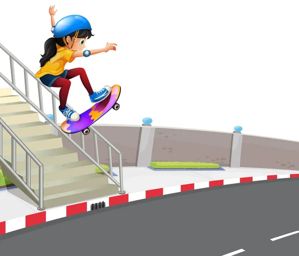 Fille Jouer Skatebaord Sur Illustration Rue — Image vectorielle