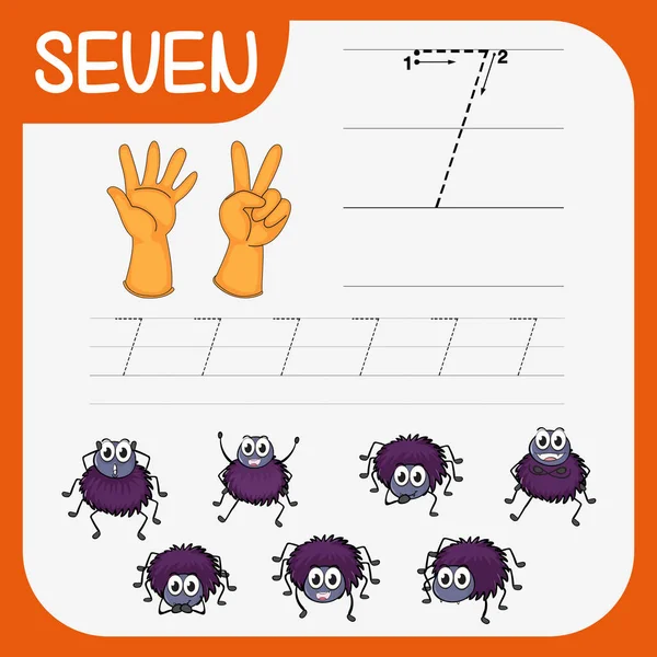 Escrita Matemática Pratica Ilustração Número Sete —  Vetores de Stock