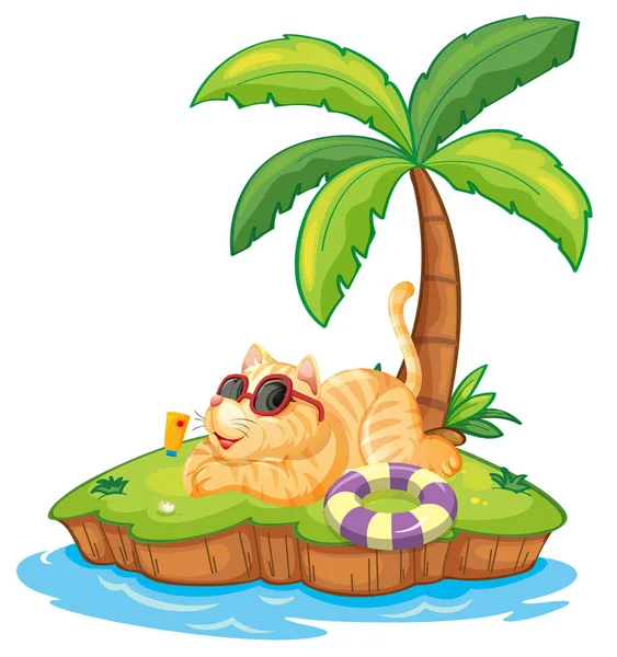 Gato Ilustração Ilha Verão — Vetor de Stock