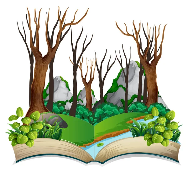 Open Book Jungle Theme Illustration — Stock Vector