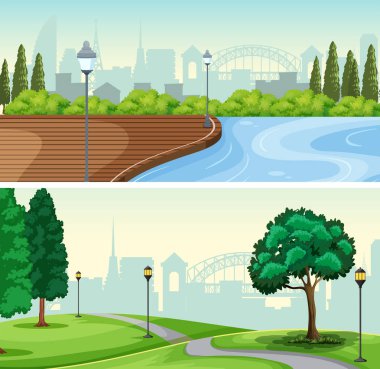 Dizi boş park arka plan illüstrasyon