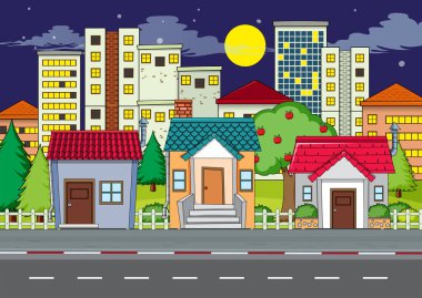 Bir düz kentsel şehir sahne illüstrasyon
