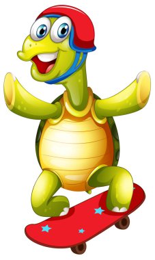 Beyaz arka plan illüstrasyon üzerinde kaykay kaplumbağa