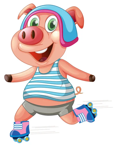 Pig Playing Roller Skating Illustration — Stock Vector