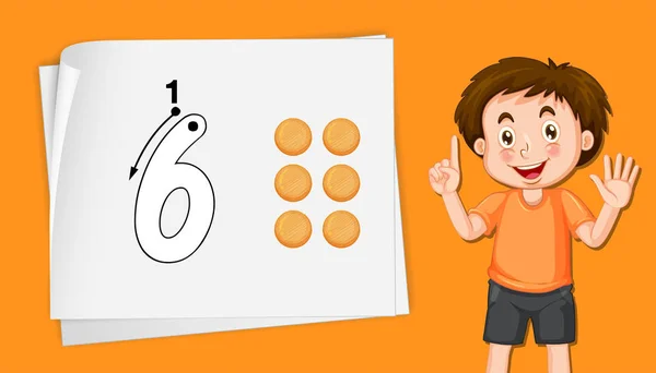 Boy Showing Number Six Illustration — Stock Vector