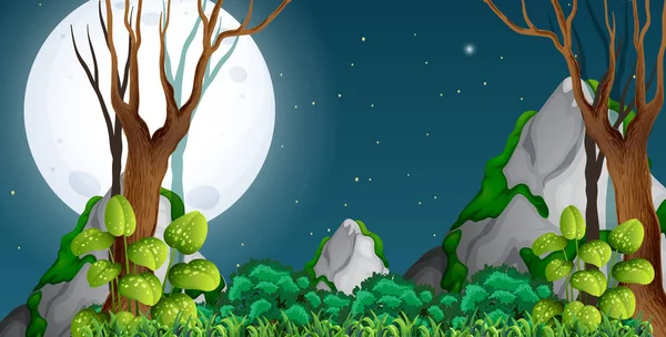 Ein Wald Bei Nacht Illustration — Stockvektor